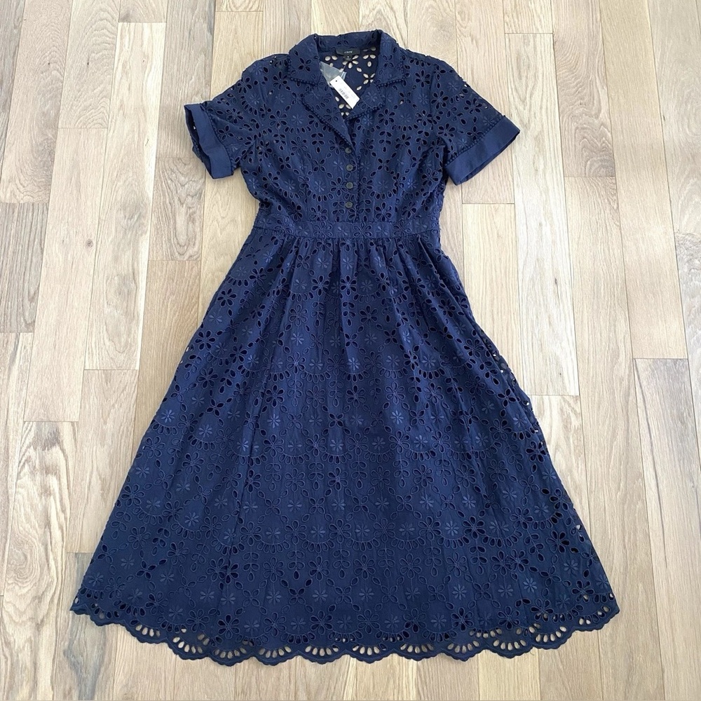 J. Crew Blue A-Line Mini Dress with Notched Collar
